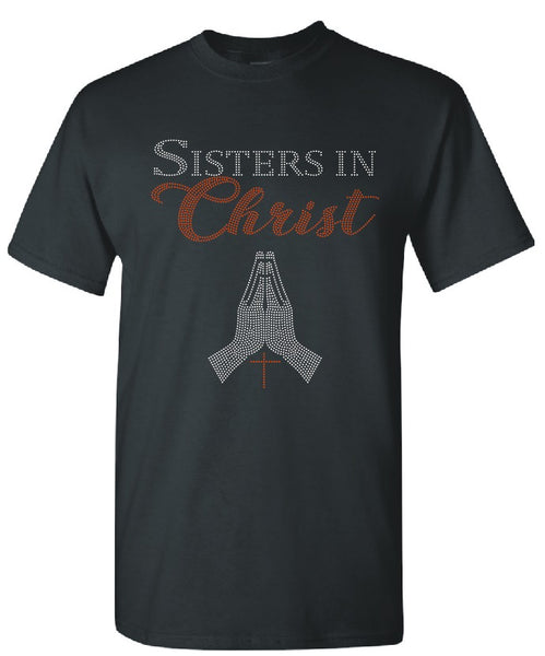 SISTERS IN CHRIST HAND BLK & RED RHINESTONES